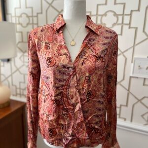 Paisley Print Button-Up Blouse